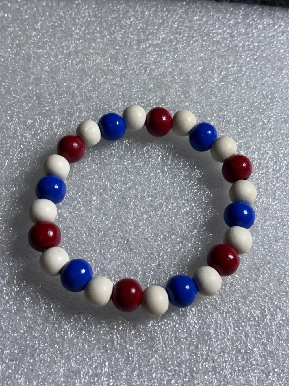 Wood Beaded Stretch Bracelet - Red, Blue & Cream